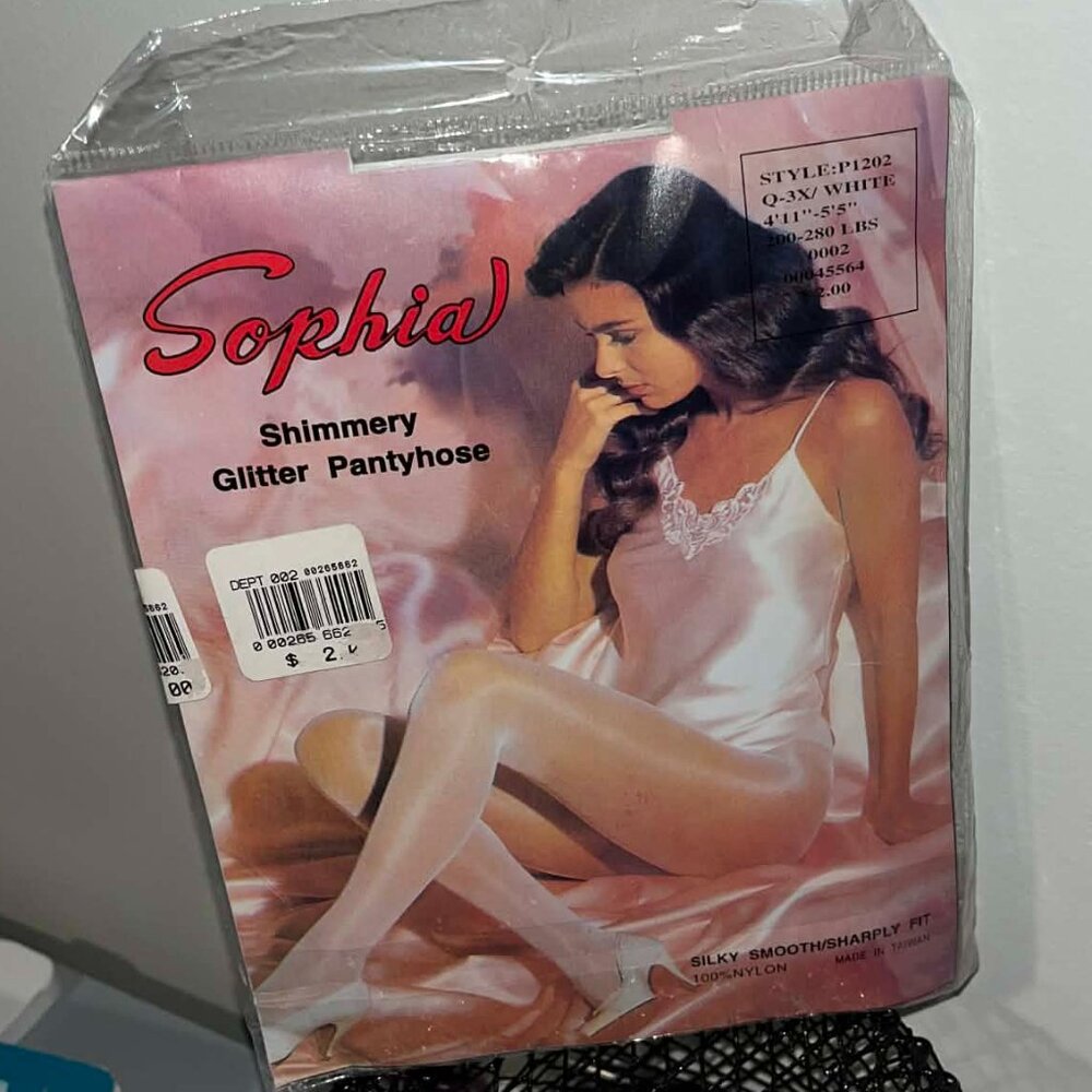 VINTAGE Sophia White Shimmery Glitter Pantyhose P1202